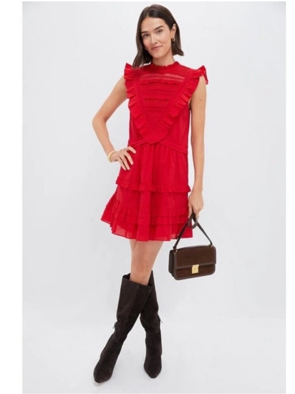 Pomander Place Tuckernuck Red Ruffle Tiered Midi Dress Size S